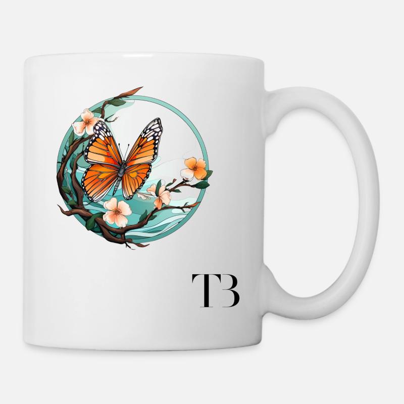 Beau design de papillon sur la branche - Mug blanc - blanc