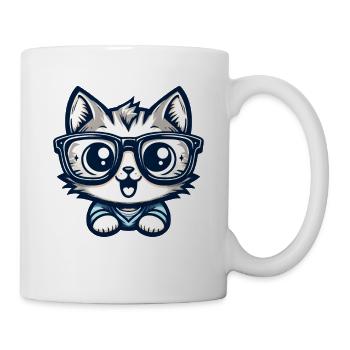 Niedliche Comic-Katze mit Nerd-Brille - Tasse - Weiß - Rechts