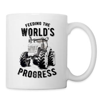Feeding World's Progress Traktor Landwirt Geschenk - Tasse - Weiß - Rechts