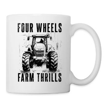 Four Wheels Farm Thrills Tractor Farmer Gardener - Mug - white - Right