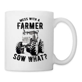 Jouer avec une truie fermière quoi? Agriculteur de tracteurs - Mug blanc - blanc - Droite