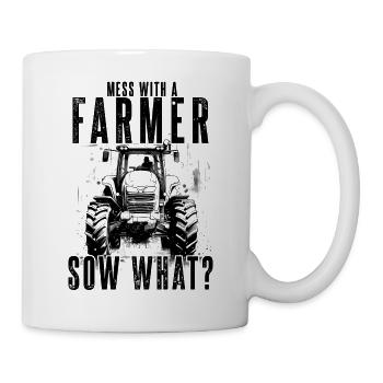 Jouer avec une truie fermière quoi? Tracteur, agriculteur, jardinier - Mug blanc - blanc - Droite