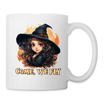 Funny little witch with saying; Come we fly - Mug - white - Right