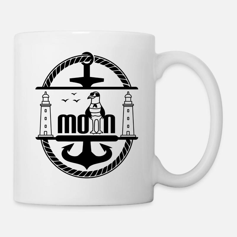 Schiff Anker mit Möwe und Leuchtturm Moin - Tasse - Weiß