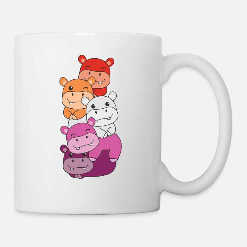 Lesbian Flag Pride LGBTQ Mignon Hippopotame - Mug blanc - blanc