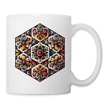 Blue and Pink Floral Hexagon Inspired by Russian Art - Mug - white - Right
