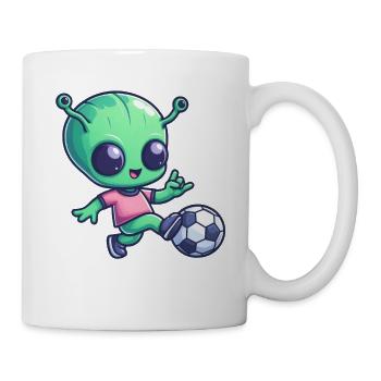 Soccer Playing Alien: Green Galaxy Meets - Mug - white - Right