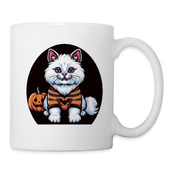 Chat blanc d’Halloween en sweat à capuche - Mug blanc - blanc - Droite