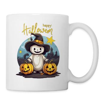 Kleines Gespenst feiert Halloween mit Hexenhut - Tasse - Weiß - Rechts