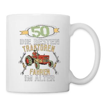 50 Geburtstag Traktor Treker Bauer Trecker Rentner - Tasse - Weiß - Rechts