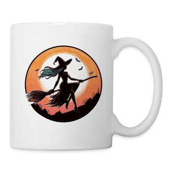 Hexe auf dem Besen - Tasse - Weiß - Rechts
