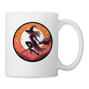 Hexe auf dem Besen - Tasse - Weiß - Rechts