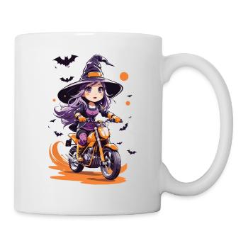 Anime Stil Motocross Hexe Halloween Biker - Tasse - Weiß - Rechts