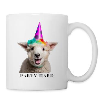 Laughing Sheep with Party Hat "Party Hard" Slogan - Mug - white - Right