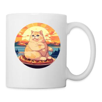 Sunset Feast : Chubby Cat Apprécie - Mug blanc - blanc - Droite