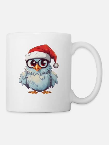 Weiße Weihnachtseule: Festliche Eleganz - Tasse - Weiß