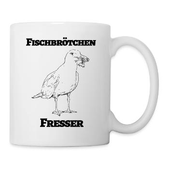 Fischbrötchen Fresser die lustige Möwe mit Fisch - Tasse - Weiß - Rechts