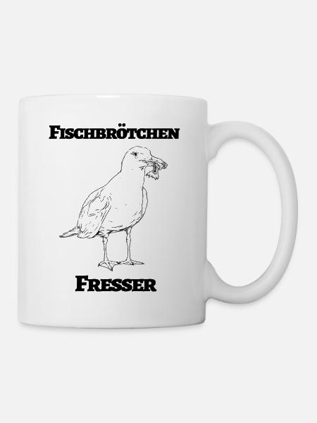 Fischbrötchen Fresser die lustige Möwe mit Fisch - Tasse - Weiß