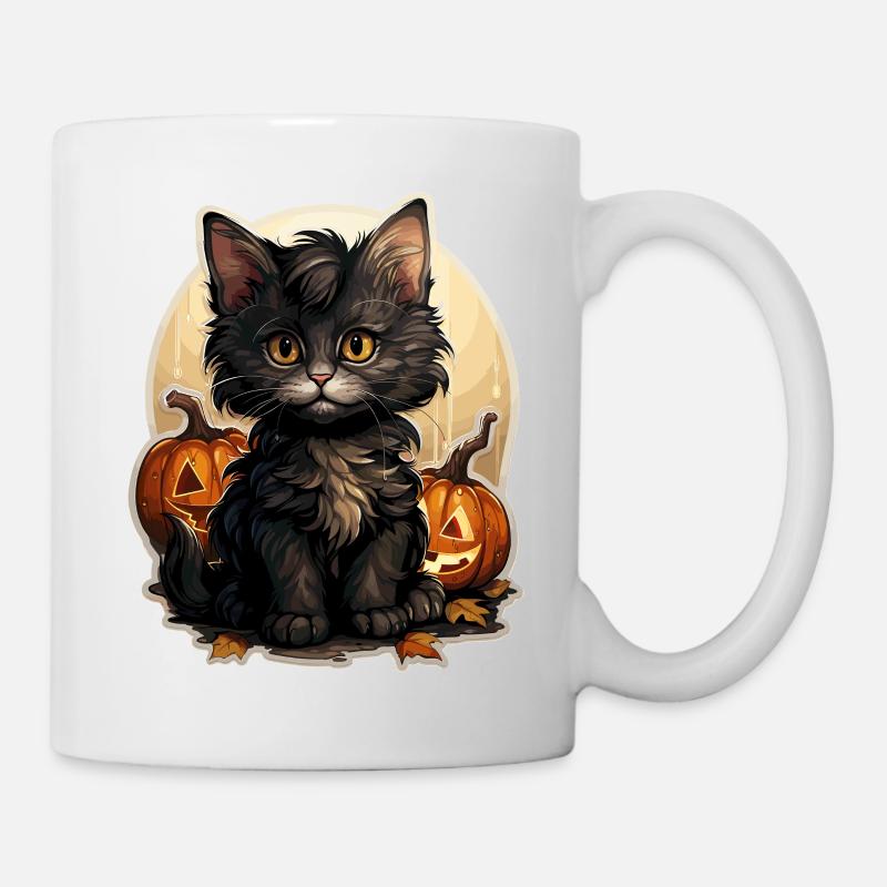 Chat avec citrouille à Halloween - Mug blanc - blanc