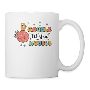 Gobble Til You Wobble - Funny Retro Thanksgiving - Mug - white - Right