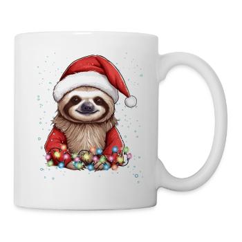 Snow, Santa Hat, Christmas Lights - Funny Sloth Ch - Mug - white - Right