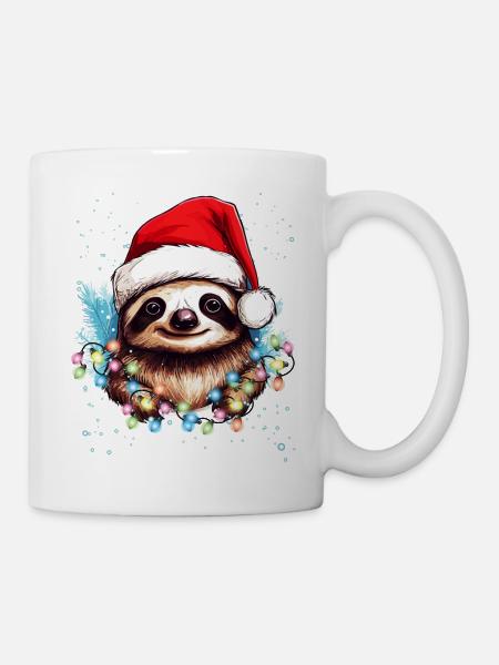 Lustiges lächelndes Faultier Weihnachten - Weihnachtsfaultier - Tasse - Weiß