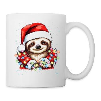 Weihnachtsdeko Faultier mit Weihnachtsbeleuchtung - Tasse - Weiß - Rechts