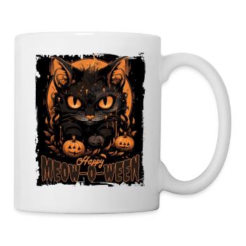 Happy Meow-o-Ween Cute Black Cat Party Costume - Mug - white - Right