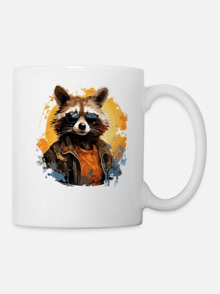 Drôle de raton laveur avec des lunettes de soleil - Mug blanc - blanc