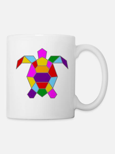 Geometrische bunte Schildkröte / Geschenkidee - Tasse - Weiß