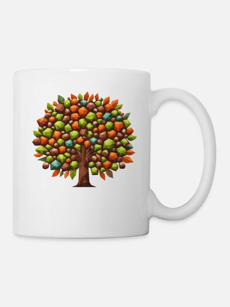 Herbst-Eleganz: Polygonaler Laubbaum in - Tasse - Weiß