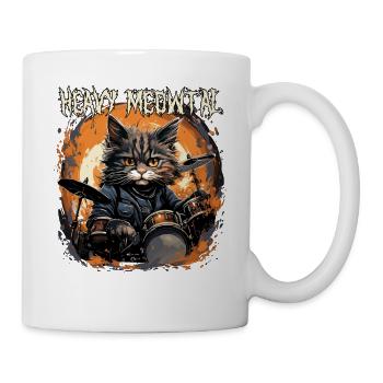 Funny Heavy Metal Kitten with Drums and Saying - Mug - white - Right