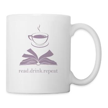 Buch und Tasse Silhouette - Read. Drink. Repeat. - Tasse - Weiß - Rechts