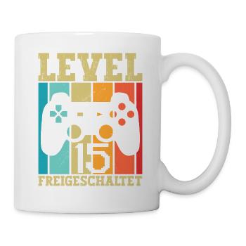 15 Level Freigeschaltet Gamer Sprüche Geburtstag - Tasse - Weiß - Rechts