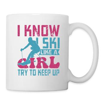 Je sais que je skie comme une fille Essayer de suivre Winterspor - Mug blanc - blanc - Droite