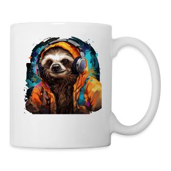 Lustiges Fauliter mit Kopfhörer Kunstwerk - Tasse - Weiß - Rechts