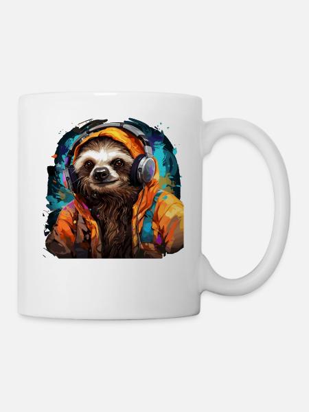 Lustiges Fauliter mit Kopfhörer Kunstwerk - Tasse - Weiß