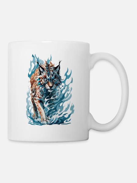 Lynx majestueux dans les flammes bleues - Mug blanc - blanc