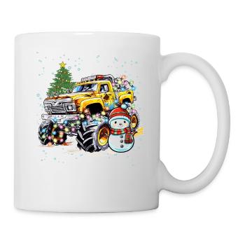 Weihnachten Monster Truck Schneemann Weihnachtsbeleuchtung - Tasse - Weiß - Rechts