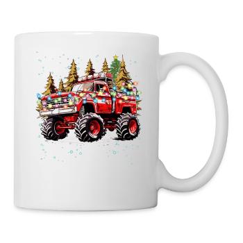 Roter LKW Offroad-Weihnachten mit Weihnachtsbaum - Tasse - Weiß - Rechts