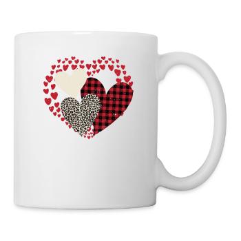 Büffel Rot Schwarz Kariert Leopard Herzen Valentin - Tasse - Weiß - Rechts