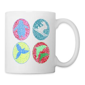 Pinguin, Hase, Papagei, Delphin, Schattenfigur - Tasse - Weiß - Rechts