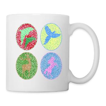 Delphin, Papagei, Einhorn, Hirsch, Schattenfigur - Tasse - Weiß - Rechts
