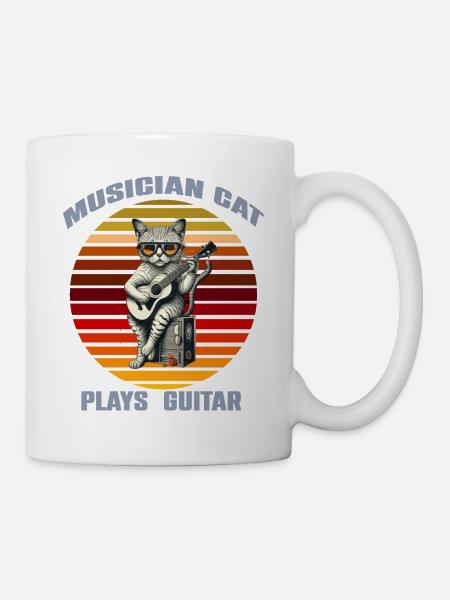 funny t-shirt:Cat Musician Guitar T-shirt! 🎸🐱 - Mug - white