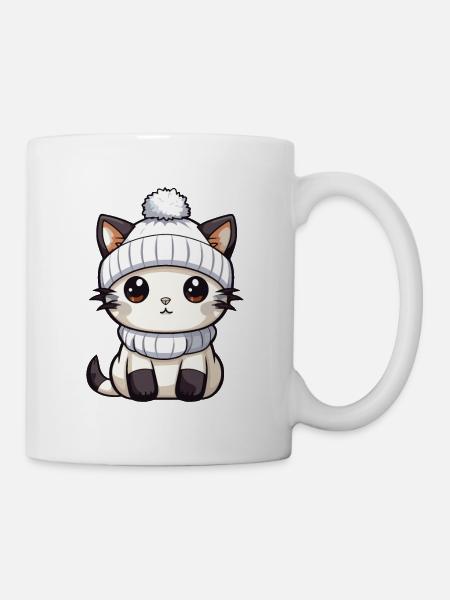Katze Winter Comic Niedlich - Tasse - Weiß