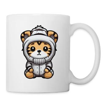 Tiger Winter Comic Niedlich - Tasse - Weiß - Rechts