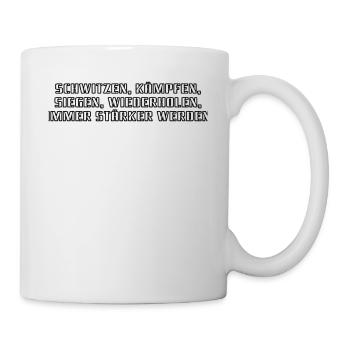 Fitness - Schwitzen, kämpfen, siegen, - Tasse - Weiß - Rechts