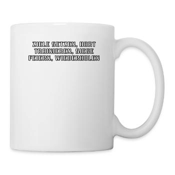 Fitness - Ziele setzen, hart trainieren, Siege - Tasse - Weiß - Rechts