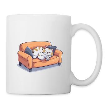 Cat, Couch, Sofa, Funny, Humor, Typical, Cartoon - Mug - white - Right