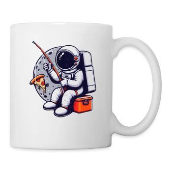 An astronaut fishes pizza in space - Mug - white - Right